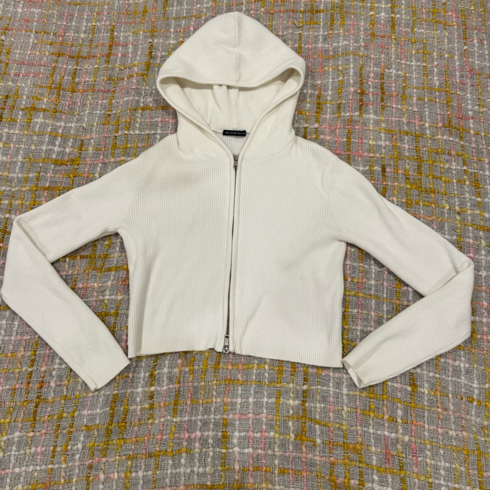 Brandy Melville Cream Zip-Up Hoodie